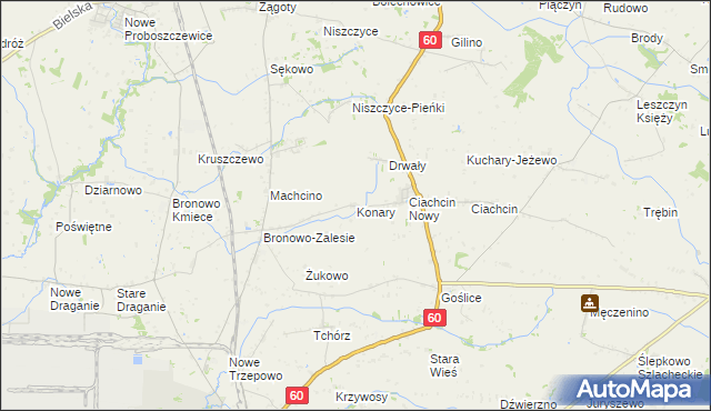 mapa Konary gmina Bielsk, Konary gmina Bielsk na mapie Targeo