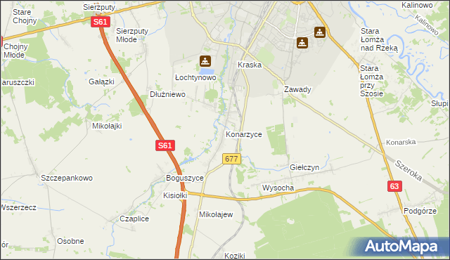 mapa Konarzyce gmina Łomża, Konarzyce gmina Łomża na mapie Targeo