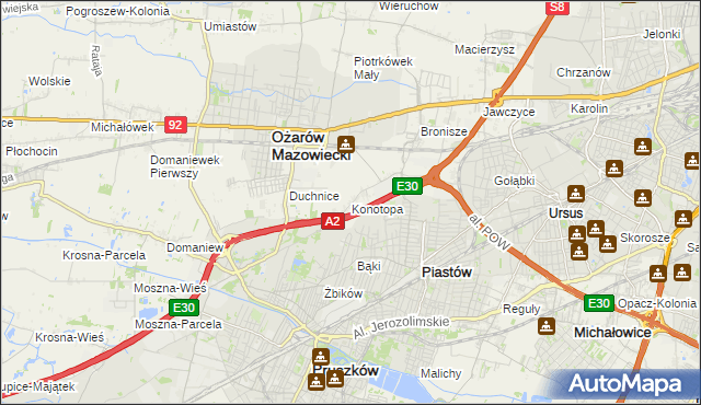 mapa Konotopa gmina Ożarów Mazowiecki, Konotopa gmina Ożarów Mazowiecki na mapie Targeo
