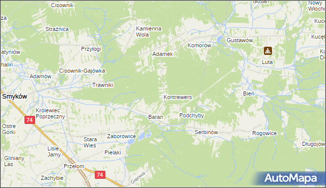 mapa Kontrewers gmina Mniów, Kontrewers gmina Mniów na mapie Targeo