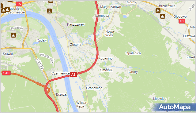 mapa Kopanino gmina Lubicz, Kopanino gmina Lubicz na mapie Targeo