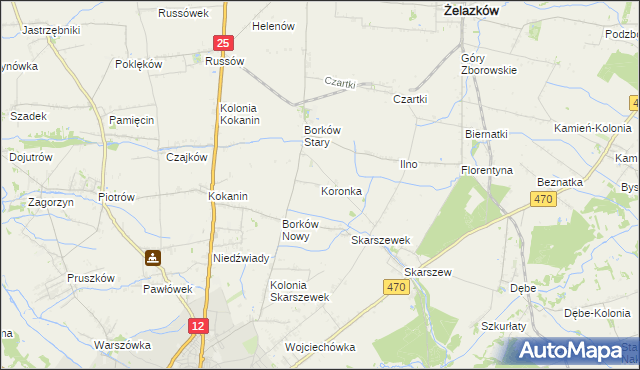 mapa Koronka, Koronka na mapie Targeo