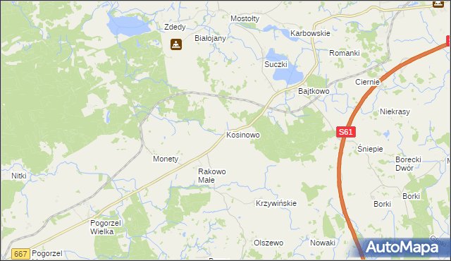 mapa Kosinowo gmina Prostki, Kosinowo gmina Prostki na mapie Targeo