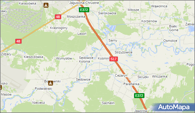 mapa Kośmin gmina Żyrzyn, Kośmin gmina Żyrzyn na mapie Targeo