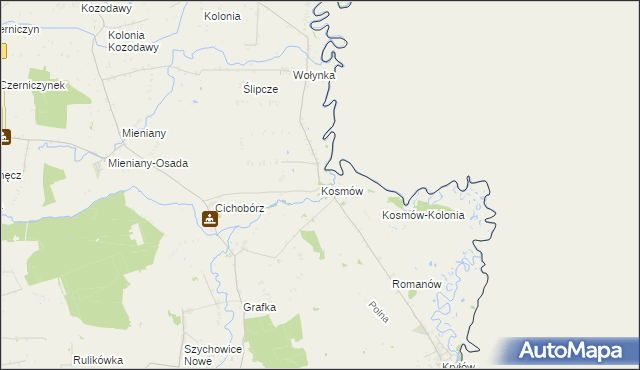 mapa Kosmów gmina Hrubieszów, Kosmów gmina Hrubieszów na mapie Targeo