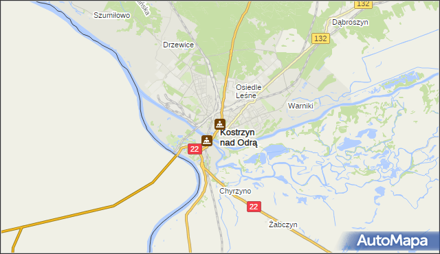 mapa Kostrzyn nad Odrą, Kostrzyn nad Odrą na mapie Targeo