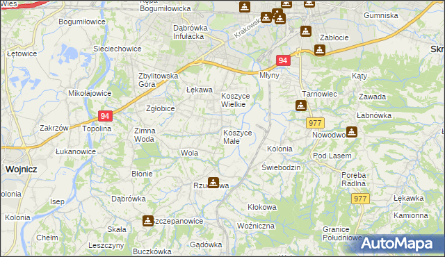 mapa Koszyce Małe, Koszyce Małe na mapie Targeo