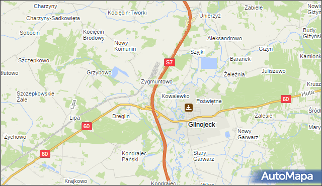 mapa Kowalewko gmina Glinojeck, Kowalewko gmina Glinojeck na mapie Targeo