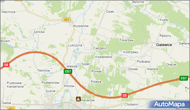 mapa Kowalówka gmina Wieruszów, Kowalówka gmina Wieruszów na mapie Targeo