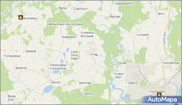 mapa Krąg gmina Starogard Gdański, Krąg gmina Starogard Gdański na mapie Targeo