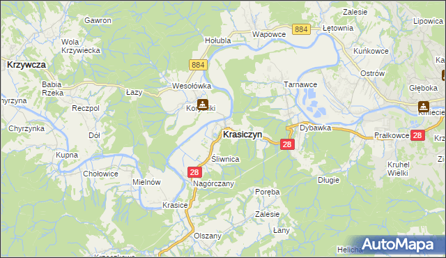 mapa Krasiczyn, Krasiczyn na mapie Targeo