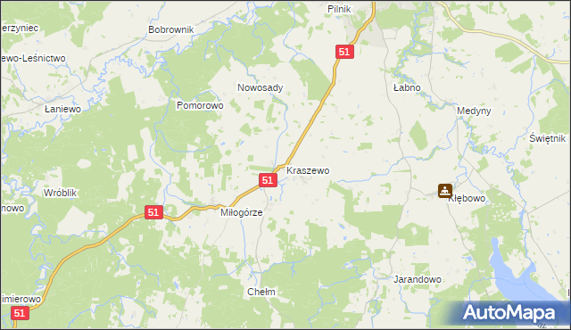 mapa Kraszewo gmina Lidzbark Warmiński, Kraszewo gmina Lidzbark Warmiński na mapie Targeo