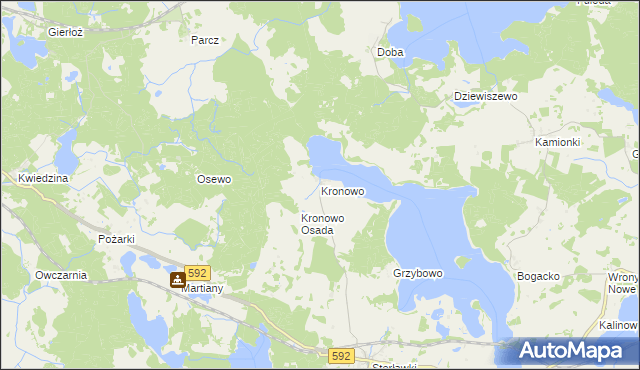 mapa Kronowo gmina Ryn, Kronowo gmina Ryn na mapie Targeo