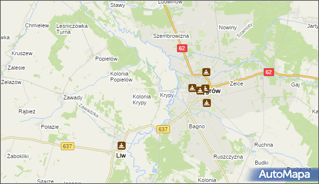 mapa Krypy gmina Liw, Krypy gmina Liw na mapie Targeo