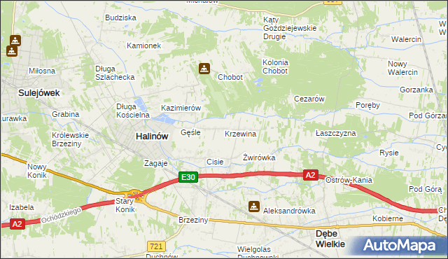 mapa Krzewina gmina Halinów, Krzewina gmina Halinów na mapie Targeo