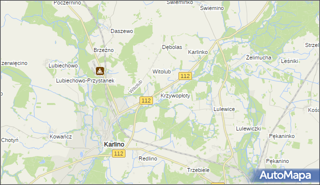 mapa Krzywopłoty gmina Karlino, Krzywopłoty gmina Karlino na mapie Targeo