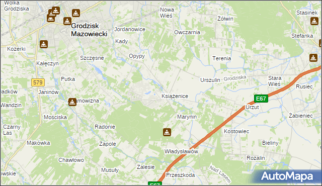 mapa Książenice gmina Grodzisk Mazowiecki, Książenice gmina Grodzisk Mazowiecki na mapie Targeo
