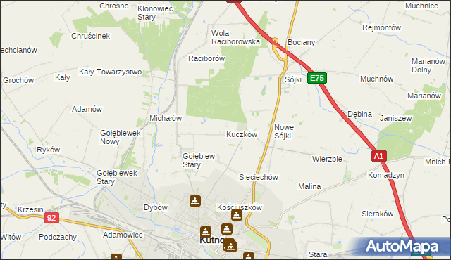 mapa Kuczków gmina Kutno, Kuczków gmina Kutno na mapie Targeo