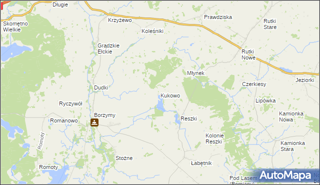 mapa Kukowo gmina Bargłów Kościelny, Kukowo gmina Bargłów Kościelny na mapie Targeo