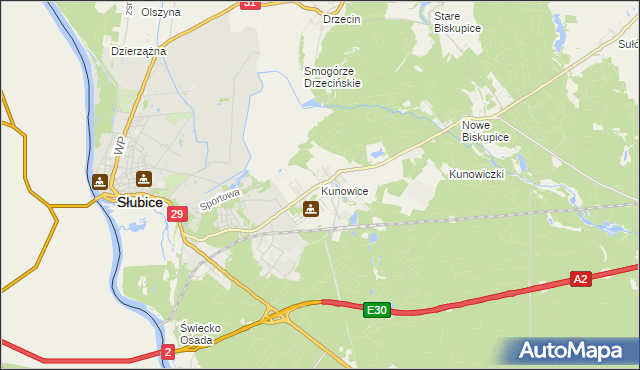 mapa Kunowice, Kunowice na mapie Targeo