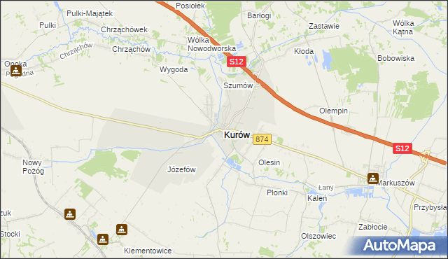 mapa Kurów powiat puławski, Kurów powiat puławski na mapie Targeo