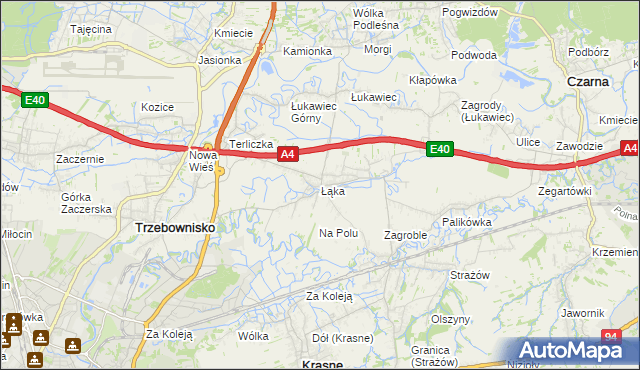 mapa Łąka gmina Trzebownisko, Łąka gmina Trzebownisko na mapie Targeo