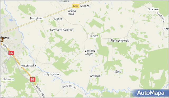 mapa Łamane Grądy, Łamane Grądy na mapie Targeo