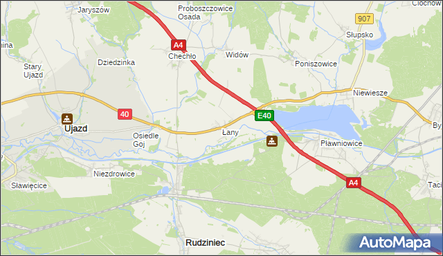 mapa Łany gmina Rudziniec, Łany gmina Rudziniec na mapie Targeo