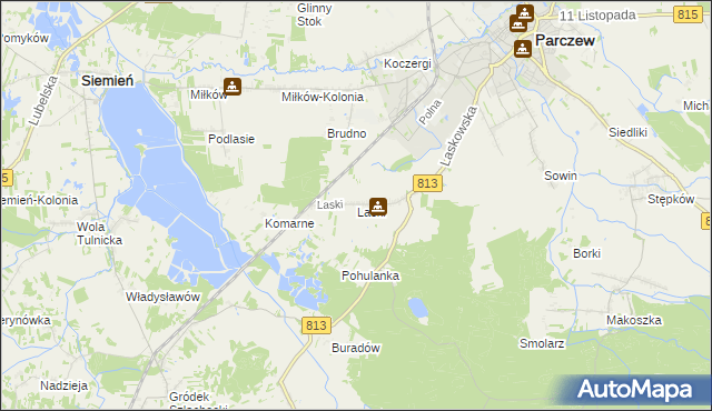 mapa Laski gmina Parczew, Laski gmina Parczew na mapie Targeo