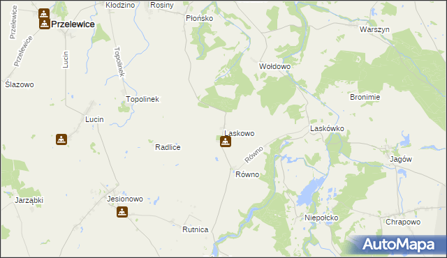 mapa Laskowo gmina Przelewice, Laskowo gmina Przelewice na mapie Targeo