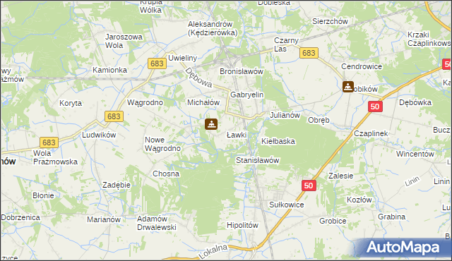 mapa Ławki gmina Prażmów, Ławki gmina Prażmów na mapie Targeo