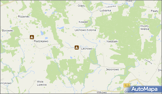 mapa Lechowo gmina Pieniężno, Lechowo gmina Pieniężno na mapie Targeo