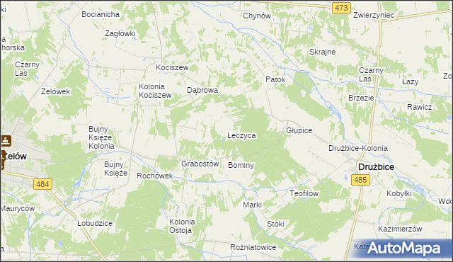 mapa Łęczyca gmina Drużbice, Łęczyca gmina Drużbice na mapie Targeo