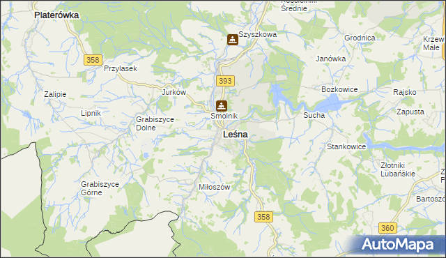 mapa Leśna powiat lubański, Leśna powiat lubański na mapie Targeo