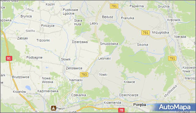 mapa Leśniaki gmina Siewierz, Leśniaki gmina Siewierz na mapie Targeo