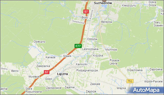 mapa Leśniczówka gmina Suchedniów, Leśniczówka gmina Suchedniów na mapie Targeo