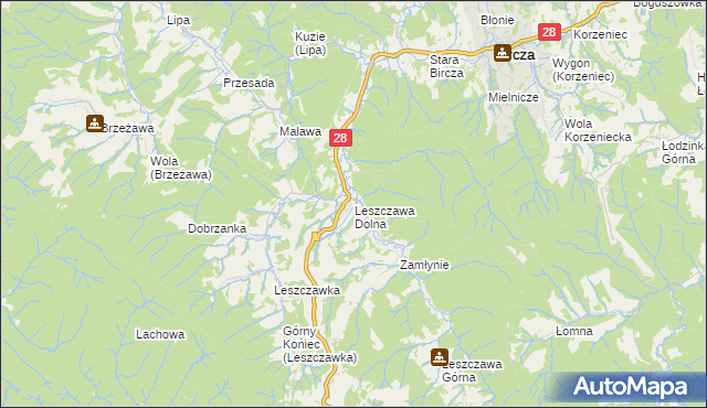 mapa Leszczawa Dolna, Leszczawa Dolna na mapie Targeo