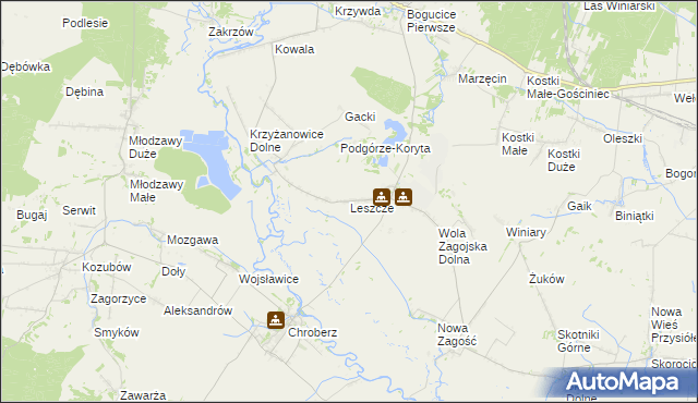 mapa Leszcze gmina Pińczów, Leszcze gmina Pińczów na mapie Targeo