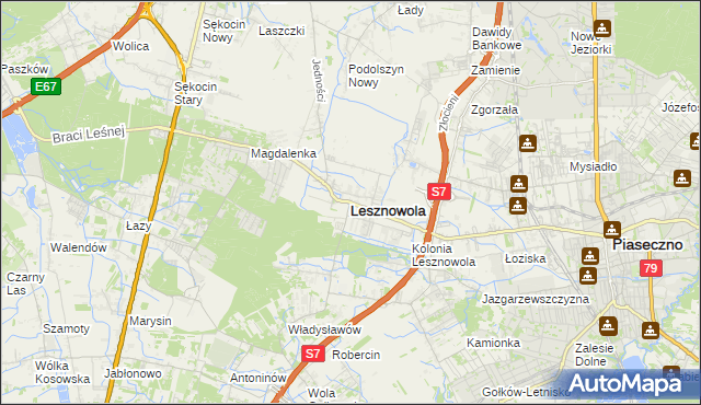 mapa Lesznowola powiat piaseczyński, Lesznowola powiat piaseczyński na mapie Targeo