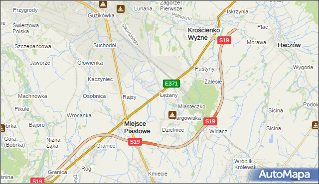 mapa Łężany gmina Miejsce Piastowe, Łężany gmina Miejsce Piastowe na mapie Targeo