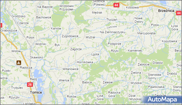 mapa Lgota gmina Tomice, Lgota gmina Tomice na mapie Targeo