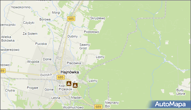 mapa Lipiny gmina Hajnówka, Lipiny gmina Hajnówka na mapie Targeo