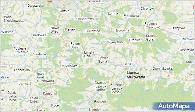 mapa Lipnica Górna gmina Lipnica Murowana, Lipnica Górna gmina Lipnica Murowana na mapie Targeo