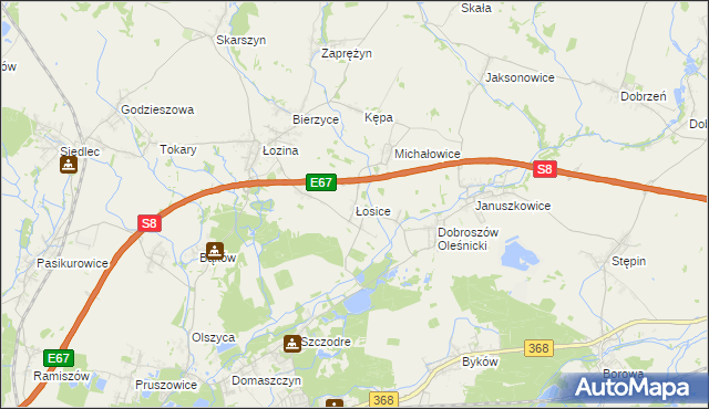 mapa Łosice gmina Długołęka, Łosice gmina Długołęka na mapie Targeo
