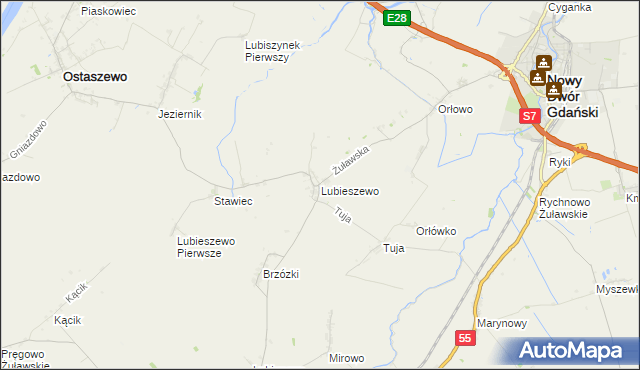 mapa Lubieszewo gmina Nowy Dwór Gdański, Lubieszewo gmina Nowy Dwór Gdański na mapie Targeo