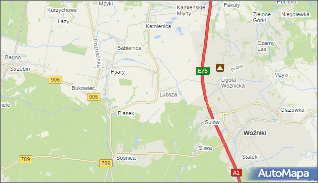 mapa Lubsza gmina Woźniki, Lubsza gmina Woźniki na mapie Targeo