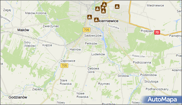 mapa Ludwików gmina Skierniewice, Ludwików gmina Skierniewice na mapie Targeo