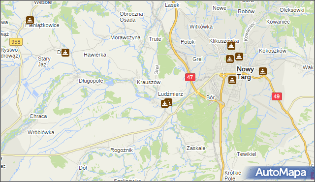 mapa Ludźmierz, Ludźmierz na mapie Targeo