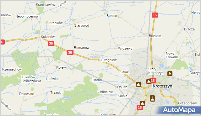 mapa Lutogniew, Lutogniew na mapie Targeo