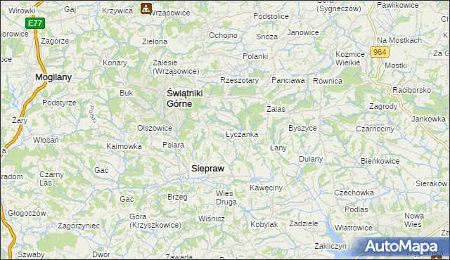 mapa Łyczanka gmina Siepraw, Łyczanka gmina Siepraw na mapie Targeo